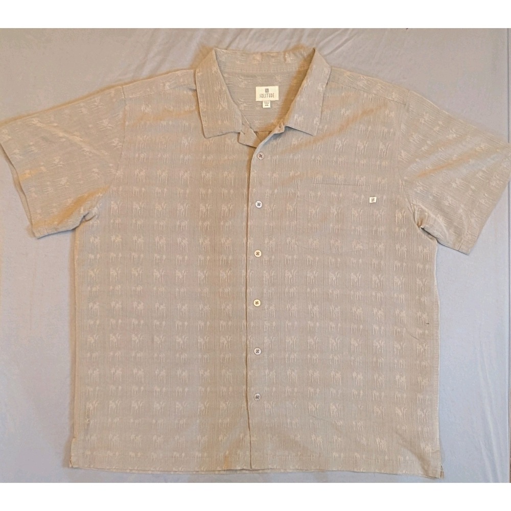 Solitude Men's Shirt XXL Gray Palm Tree Pattern Button Front‎ Casual Beach Top
